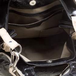 Pre Owned Stella McCartney Black Faux Patent Leather and Canvas Top Handle Bag