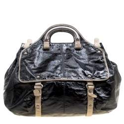 Pre Owned Stella McCartney Black Faux Patent Leather and Canvas Top Handle Bag