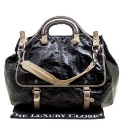 Pre Owned Stella McCartney Black Faux Patent Leather and Canvas Top Handle Bag