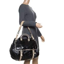 Pre Owned Stella McCartney Black Faux Patent Leather and Canvas Top Handle Bag