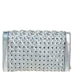 Pre Owned حقيبة كروس ستيلا ماكرتني ق لاب جلد مغزول هولوغرافيك فضية