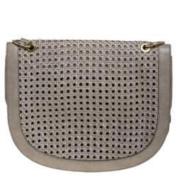 Stella McCartney Grey Woven Leather Alexa Flap Shoulder Bag