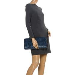 Pre Owned Stella McCartney Blue Faux Croc Leather Oversized Flap Clutch