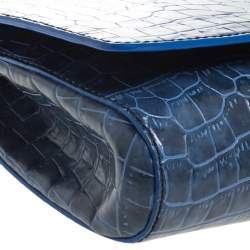 Pre Owned Stella McCartney Blue Faux Croc Leather Oversized Flap Clutch