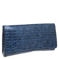 Pre Owned Stella McCartney Blue Faux Croc Leather Oversized Flap Clutch