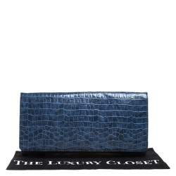 Pre Owned Stella McCartney Blue Faux Croc Leather Oversized Flap Clutch