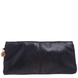 Pre Owned Stella McCartney Black Faux Leather Foldover Clutch