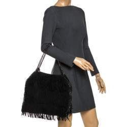 Stella McCartney Black Faux Suede Falabella Fringed Tote