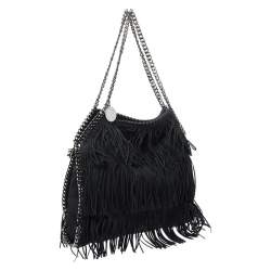 Stella McCartney Black Faux Suede Falabella Fringed Tote