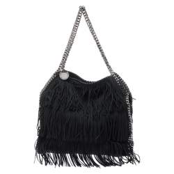 Stella McCartney Black Faux Suede Falabella Fringed Tote