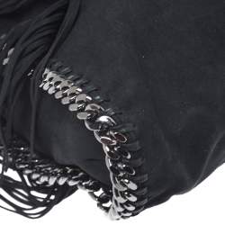 Stella McCartney Black Faux Suede Falabella Fringed Tote