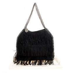 Stella McCartney Black Faux Suede Falabella Fringed Tote