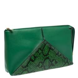 Stella McCartney Green Python Effect and Faux Leather Cavendish Clutch