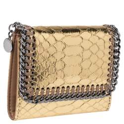 Pre Owned Stella McCartney Gold Python Effect Faux Patent Leather Falabella Wallet