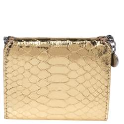 Pre Owned Stella McCartney Gold Python Effect Faux Patent Leather Falabella Wallet