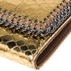 Pre Owned Stella McCartney Gold Python Effect Faux Patent Leather Falabella Wallet