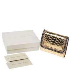 Pre Owned Stella McCartney Gold Python Effect Faux Patent Leather Falabella Wallet
