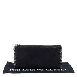 Pre Owned Stella McCartney Black Faux Leather Falabella Zip Wallet