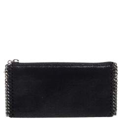 Pre Owned Stella McCartney Black Faux Leather Falabella Zip Wallet