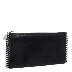 Pre Owned Stella McCartney Black Faux Leather Falabella Zip Wallet
