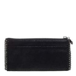 Pre Owned Stella McCartney Black Faux Leather Falabella Zip Wallet