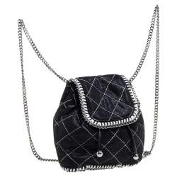 Pre Owned Stella McCartney Black Faux Leather Mini Falabella Backpack