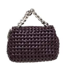 Pre Owned Stella McCartney Dark Burgundy Woven Faux Leather Mini Brandy Becks Top Handle Bag