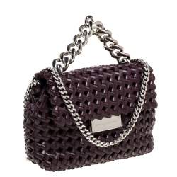 Pre Owned Stella McCartney Dark Burgundy Woven Faux Leather Mini Brandy Becks Top Handle Bag