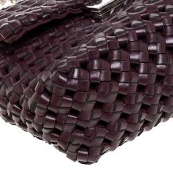 Pre Owned Stella McCartney Dark Burgundy Woven Faux Leather Mini Brandy Becks Top Handle Bag