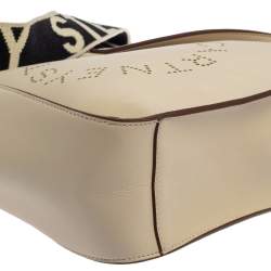 Pre Owned Stella McCartney Cream Faux Leather Perforated Logo Messenger Bag