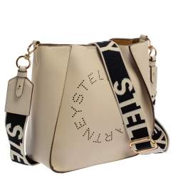 Pre Owned Stella McCartney Cream Faux Leather Perforated Logo Messenger Bag