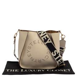 Pre Owned Stella McCartney Cream Faux Leather Perforated Logo Messenger Bag