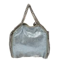 Pre Owned Stella McCartney Metallic Light Blue Faux Leather Mini Falabella Shoulder Bag