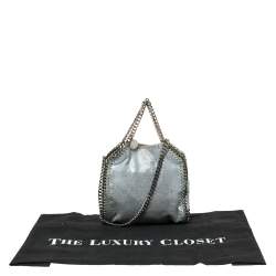 Pre Owned Stella McCartney Metallic Light Blue Faux Leather Mini Falabella Shoulder Bag