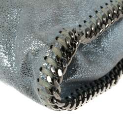 Pre Owned Stella McCartney Metallic Light Blue Faux Leather Mini Falabella Shoulder Bag