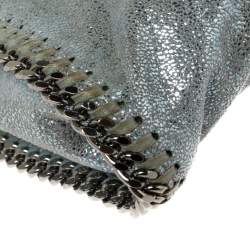 Pre Owned Stella McCartney Metallic Light Blue Faux Leather Mini Falabella Shoulder Bag