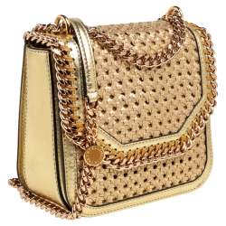 Pre Owned Stella McCartney Metallic Gold Woven Faux Leather Medium Falabella Box Shoulder Bag  