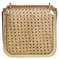 Pre Owned Stella McCartney Metallic Gold Woven Faux Leather Medium Falabella Box Shoulder Bag  