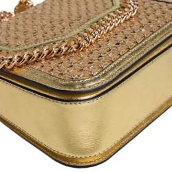 Pre Owned Stella McCartney Metallic Gold Woven Faux Leather Medium Falabella Box Shoulder Bag  