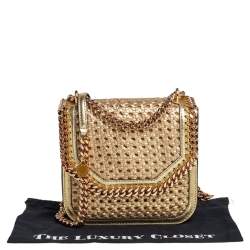 Pre Owned Stella McCartney Metallic Gold Woven Faux Leather Medium Falabella Box Shoulder Bag  