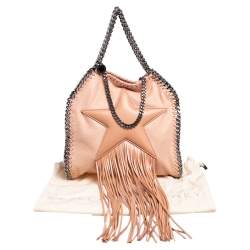 Pre Owned Stella McCartney Light Peach Faux Suede Falabella Star Fringed Shoulder Bag