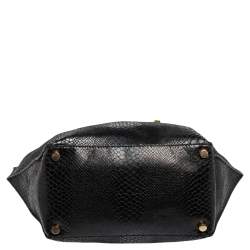 مملوكة مسبقًا Stella McCartney Black Faux Snakeskin Embossed Leather Zip Shopper Tote