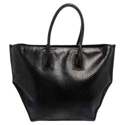 مملوكة مسبقًا Stella McCartney Black Faux Snakeskin Embossed Leather Zip Shopper Tote