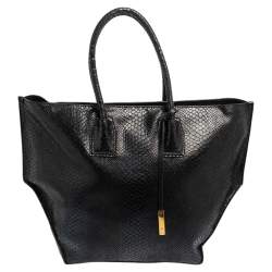 مملوكة مسبقًا Stella McCartney Black Faux Snakeskin Embossed Leather Zip Shopper Tote