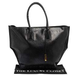 مملوكة مسبقًا Stella McCartney Black Faux Snakeskin Embossed Leather Zip Shopper Tote
