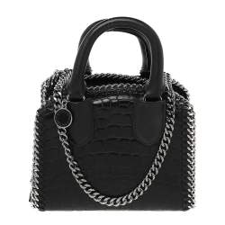Pre Owned Stella McCartney Black Faux Croc Embossed Leather Falabella Tote