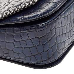 مملوكة مسبقًا Stella McCartney Navy Blue Croc Embossed Faux Leather Falabella Star Box Bag