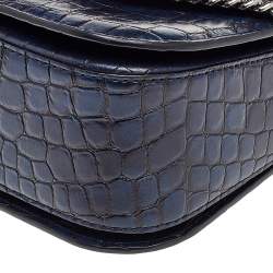 مملوكة مسبقًا Stella McCartney Navy Blue Croc Embossed Faux Leather Falabella Star Box Bag