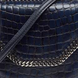 مملوكة مسبقًا Stella McCartney Navy Blue Croc Embossed Faux Leather Falabella Star Box Bag