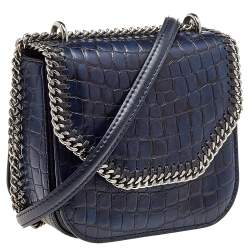مملوكة مسبقًا Stella McCartney Navy Blue Croc Embossed Faux Leather Falabella Star Box Bag